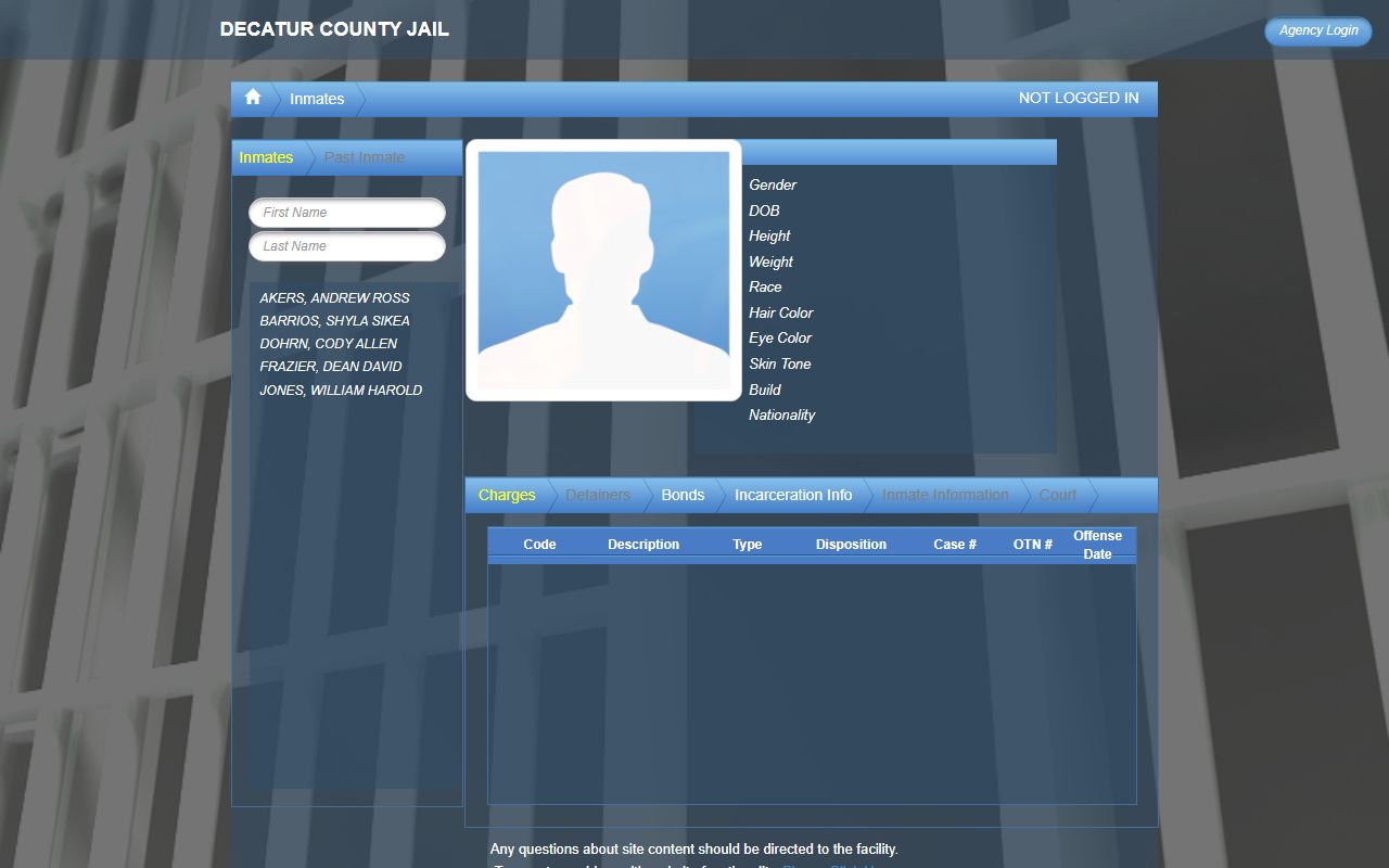 Decatur County Jail roster for current inmate population search